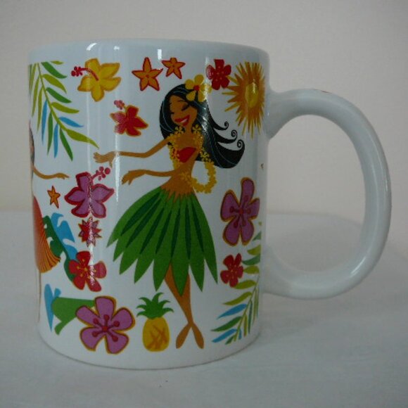 Island Hula Honeys Hawaiian Dancing Hula Girls Colorful Handled Coffee Tea Mug - Picture 1 of 4